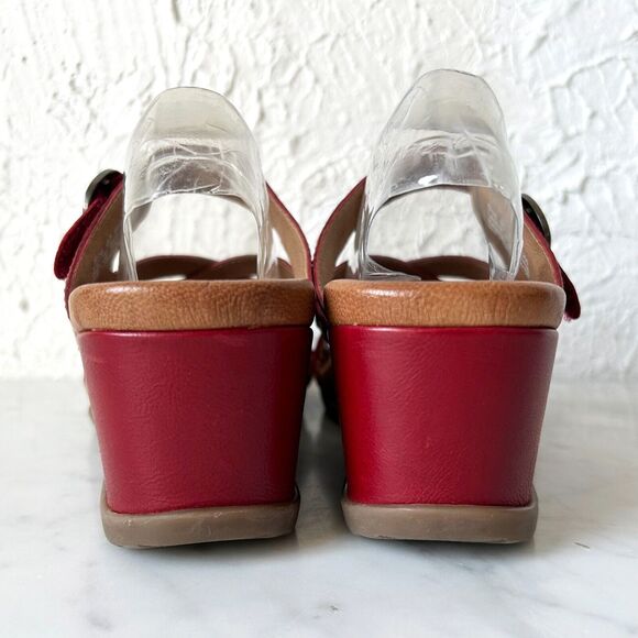 Dansko Ana Red Leather Open Back Wedge Sandals Adjustable Strap - Women's 40/9 - Picture 5 of 8